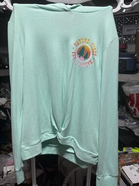 Hollister Mint Green Hooded Pullover with Sleeve Graphic